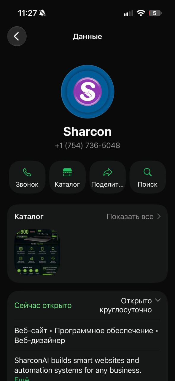 Пример профиля Sharcon в WhatsApp Business